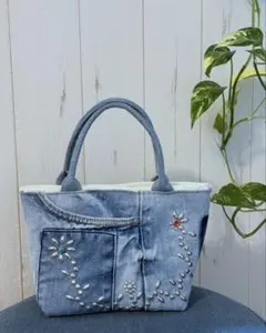 ハンドメイド　デニム　バッグ　スタッズ　リメイク