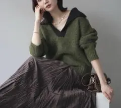 新作✴︎Lumier 新品 バイカラー襟付きニット リュミエgreen