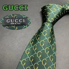 【美品】GUCCI グッチ　ネクタイ　グリーン　イエロー　インターロッキングG柄