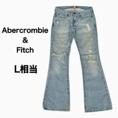 アバクロ❤ブーツカット デニム W39 ダメージ加工 ピンクライン L相当