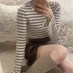 GRL ボーダー柄フレアスリーブリブニットトップス 【K9086b】