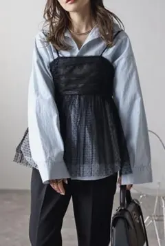 新品Bonjour saganフロッキードットチュールキャミソール黒シアー水玉