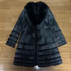 リアルファー付きロングコート ブルーブラック（ブルーフォックス）