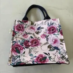 【ナラヤ】花柄ミニトートバッグ ピンク・ネイビー
