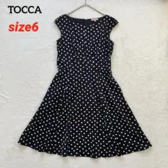 大きいサイズ TOCCA ［洗える】ドット柄ワンピース サイズ6 黒白
