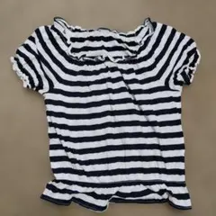 Barbie　ボーダー柄 フリルネック 半袖Tシャツ　Mのサムネイル