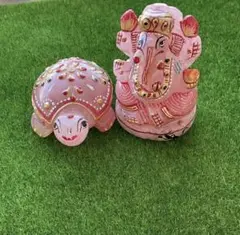 ローズクォーツ ガネーシャ＆亀　手描き彩色 インド5,980→5,500
