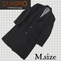 【SUKIPIO】ブラック カシミヤ混ウールビンテージロングコート M寸l24