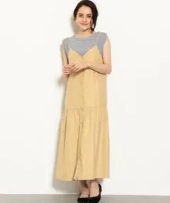 美品　グリーンレーベル　ベージュ キャミワンピース ロング丈 フリーサイズ