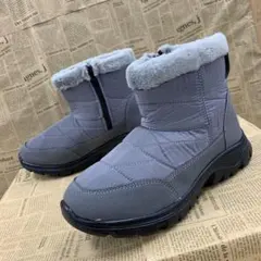 新品★レディース★22.5cm★裏ボアナイロンショートブーツ 灰色 6506