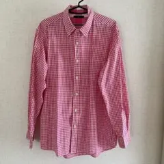 g.u. ピンクと白のギンガムチェック長袖シャツ　春色　L