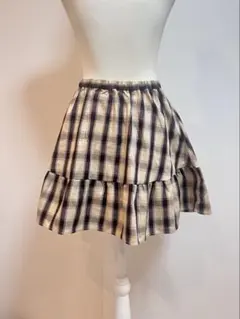 SM2 チェック柄フリルティアードミニスカート　ブラウン