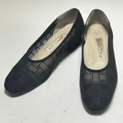 【4E幅広/日本製】リズコンフォート 23cm パンプス シースルー 格子柄 黒
