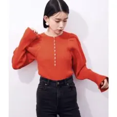 アダムエロペ ボリュームスリーブ2WAYリブニット オレンジ