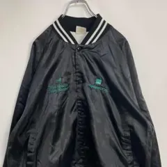 USA製 90s ナイロンベースボールジャケット　企業刺繍　ブラック XL