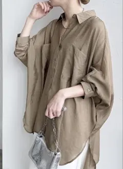 美品‼︎ レカ　オーバーサイズ シアーシャツ 長袖 ベージュ　Mサイズのサムネイル