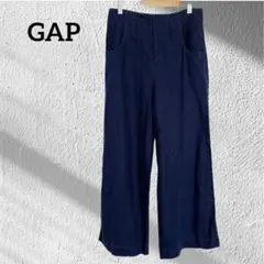 GAP ギャップ リネン混 ワイドパンツ S相当 ネイビー 濃紺 春夏アイテム