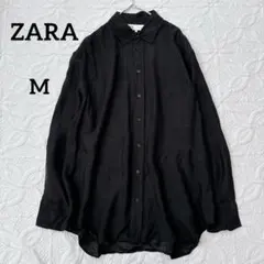 ZARA ザラ　シャーリングシャツ　シワ加工　テロテロ　微光沢　黒　男女兼用