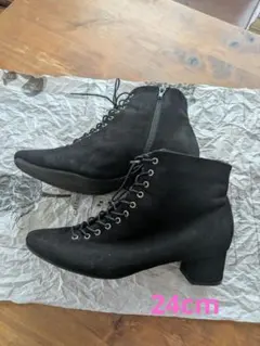 レースアップブーツ 24cm 24.5cm L 黒 スウェード レディース 袴