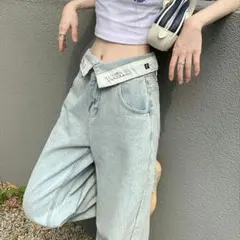 Sibra 折り返し　ストレートデニム　ワイドレッグ