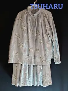 TSUHARU　サマンサモスモス　総柄刺繍タックブラウス　スカート　セットアップ