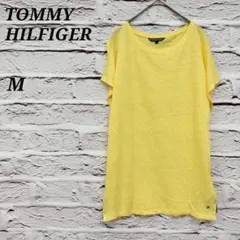 トミーヒルフィガー✩M フレンチスリーブカットソー ロゴ刺繍 スリット イエロー