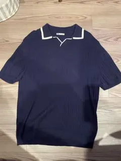 ZARA ザラ　ニットポロシャツ　半袖　XL メンズ　ネイビー　紺