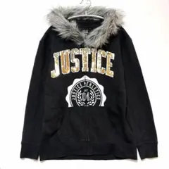 ジャスティス スパンコール ジップパーカー フードファー 14/16 S 黒 綿