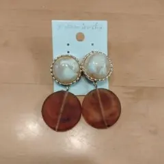 パール風クリップ式イヤリング ブラウン