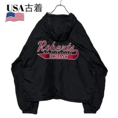 USA古着 カレッジ ナイロンジャケット 黒 L パーカー 肉厚ジップジャンパー
