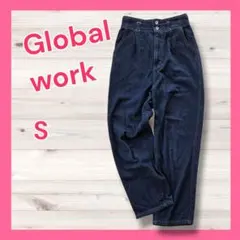 グローバルワーク タックデニムパンツ ハイウエストジーンズ S ネイビーのサムネイル