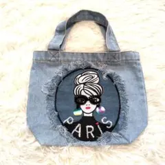 未使用 デニム トートバッグ ミニバッグ 刺繍 サブバッグ バッグ PARIS