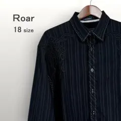 【美品】Roar トライバル刺繍 長袖シャツ 黒 ストライプ柄 2L 0369のサムネイル
