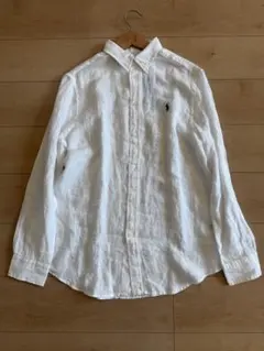 新品 ラルフローレン リネンシャツ クラシックフィット 白 ネイビー Lサイズ