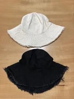 2点セット　バケットハット ホワイト ブラック　フリンジハット　帽子