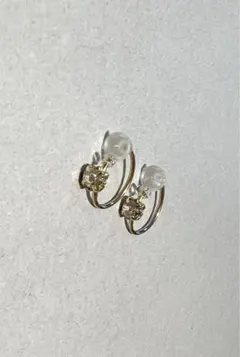 クリスタルラインストーン　ゴールドフープイヤリング