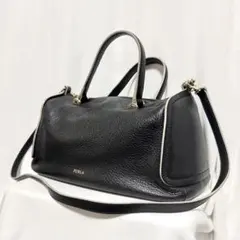 美品】フルラ ネット トートバッグ ターンロック A4可 シボ革 ブラック