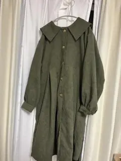 ehkä söpö オリーブグリーン 長袖ワンピース型コート