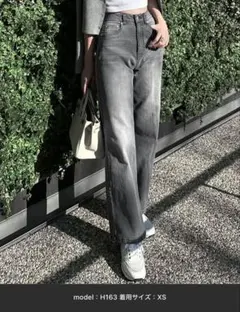 ワイドストレートデニムパンツ グレー Mサイズのサムネイル
