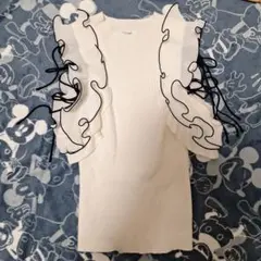 【1度のみ使用】SNIDEL プリーツフリルニットプルオーバー ホワイト　肩出し