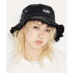 x-girl OVAL LOGO BUCKET HAT ブラック