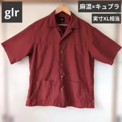 glr 麻混 開襟半袖シャツ XL相当 赤茶 オープンカラー レッド系のサムネイル