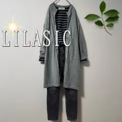 LILASIC ハイネックロングカーディガン 長袖（フリーサイズ）グレー