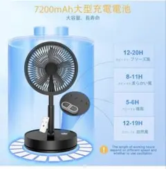 扇風機 首振り 7200mAh ポータブル 折りたたみ 充電式 リモコン付のサムネイル