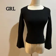 【美品】GRL スクエアネック リブニット ブラック S トップス