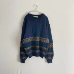 90s~ ヴィンテージ レトロ 古着 ニット セーター プルオーバー 総柄 毛のサムネイル