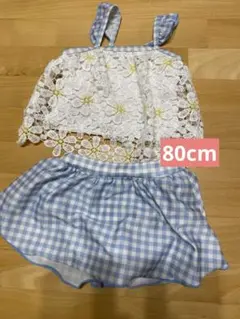 女の子用セパレート水着セット 花柄レースとギンガムチェック