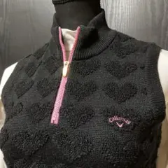 Callaway ハート模様 ニットベスト　ブラック　Mサイズ　ウール混