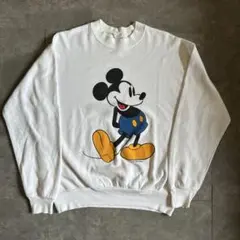 ヴィンテージ 青パンミッキー 白 スウェット 長袖トレーナー 80s USA製