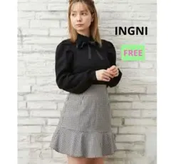 ♥イングINGNI　裾切り替えフレア　ギンガムチェックスカート　フレアミニ